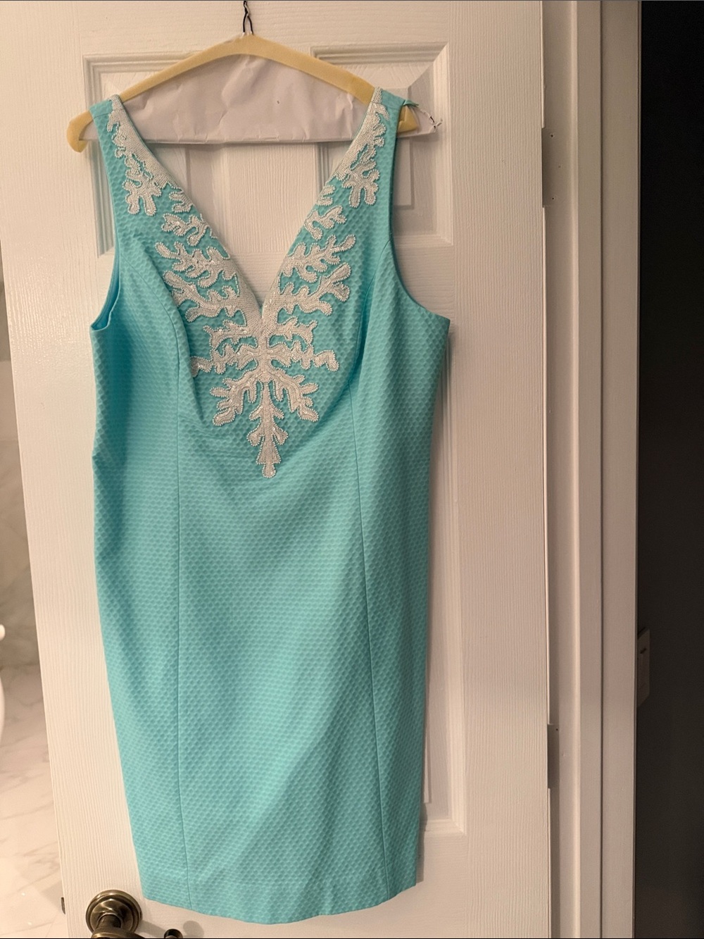 Lilly Pulitzer Aqua Tank Dress with White Embroidered Neckline